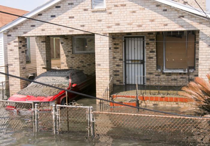 a flooded house after Hurricane Katrina